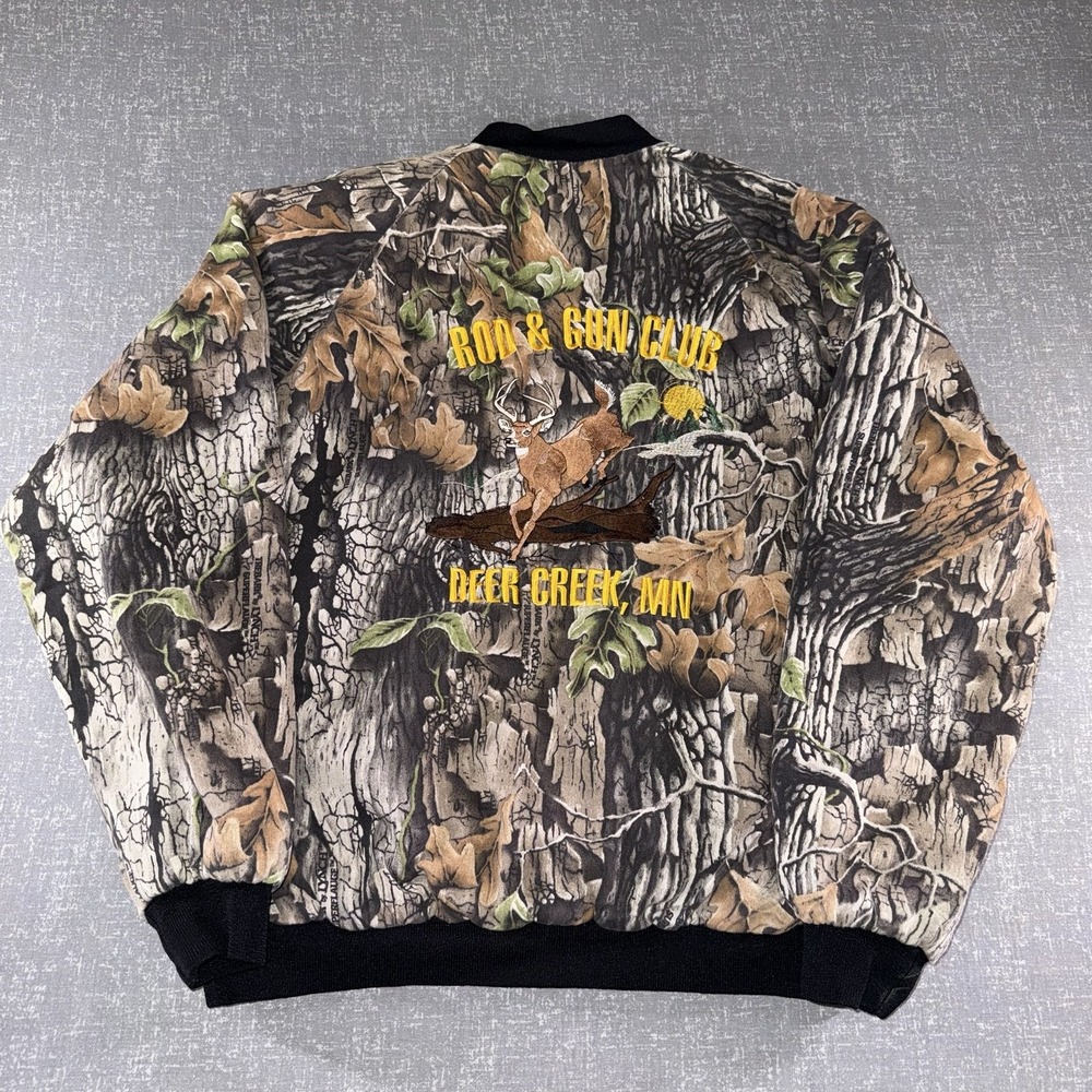 Vintage WestArk Jacket Mens XL Camo Rod & Gun Club Deer Creek MN Bomber 90s